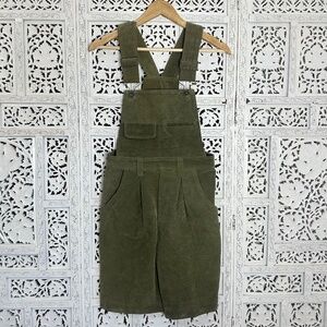 Vintage Don't Stop Genuine Suede Leather Olive Green Khaki Short Overalls Sz XS